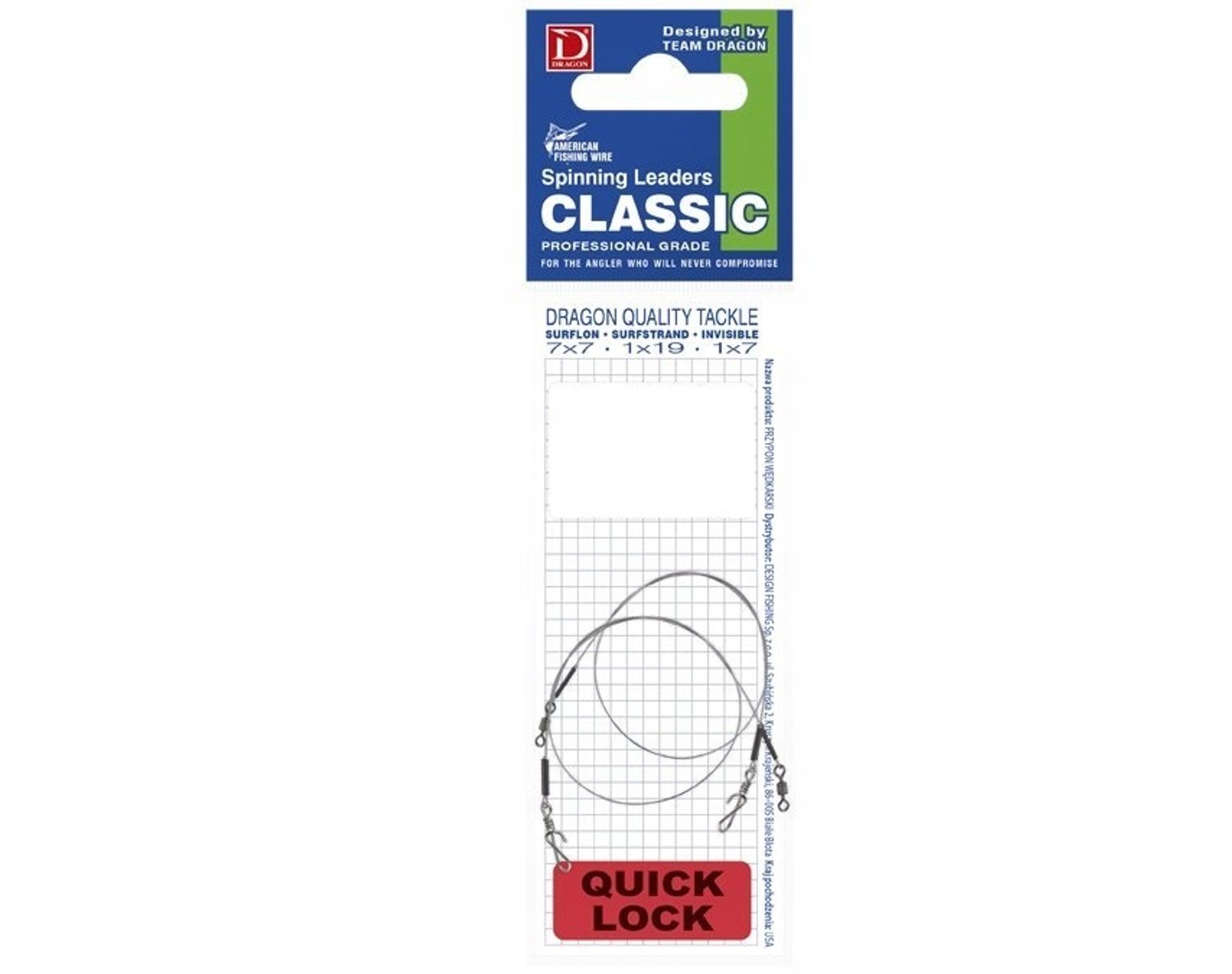 Dragon Quick Lock Light Staal Onderlijn 15cm 5kg 2 stuks