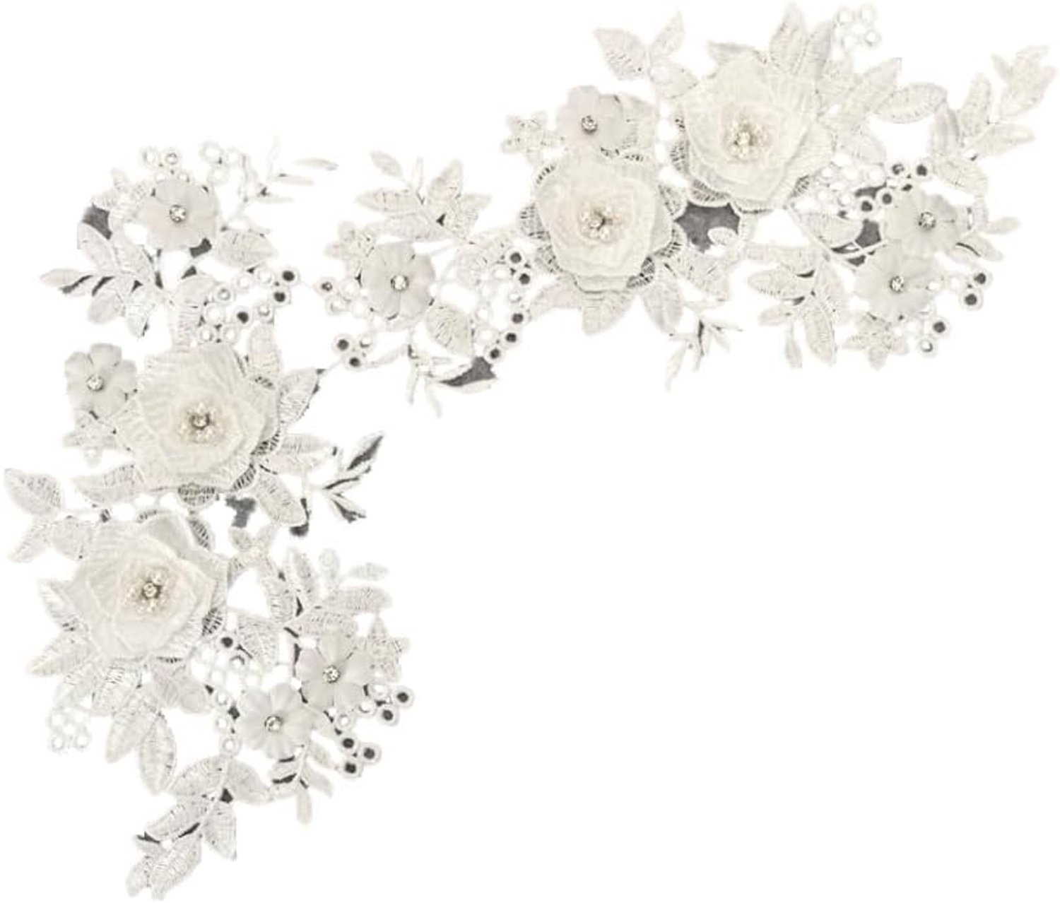 1 paar 3D borduurkralen Kanten applique bloemen strasskant stof geborduurde kralen bloemen applique patches voor DIY halslijn bruidsjurk kleding decoratie wit