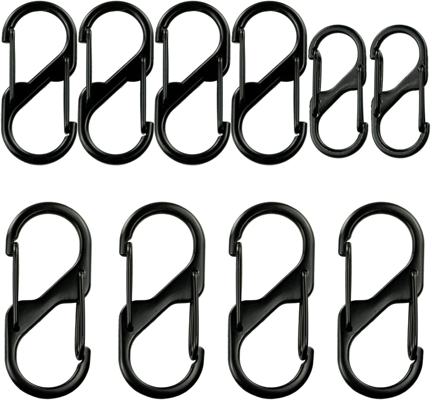 10 STKS S Kleine Karabijnhaak Sleutelhanger Clip, 3 Maten Dual Spring Opening Sleutelhanger Clip S Ring Locking Karabijngesp Dubbele Clip Haak voor Outdoor Wandelen Vissen Camping