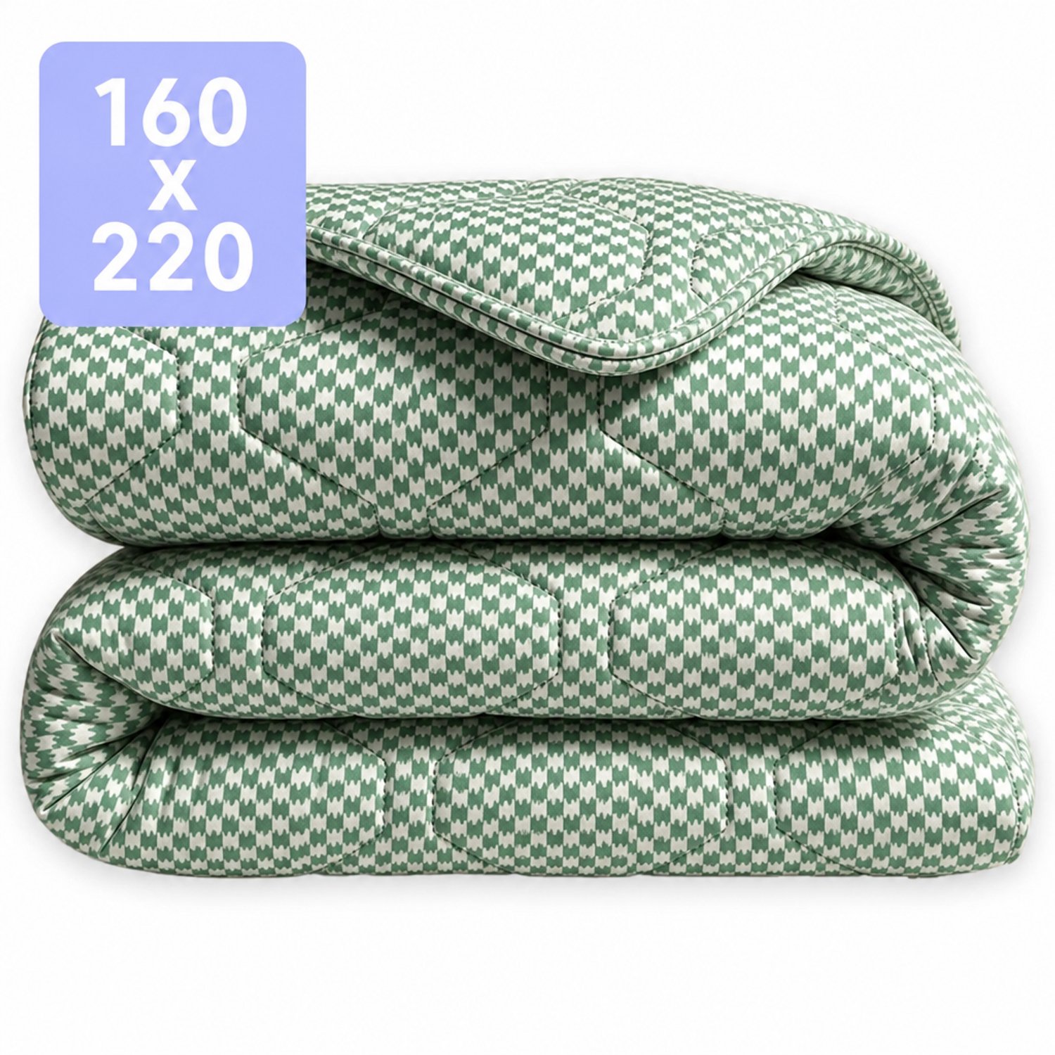 HappyBed Dekbed zonder overtrek 160x220 - 100% Katoen - Wasbaar Dekbed - Bedrukt dekbed zonder hoes - Hoesloos Dekbed - Twijfelaar dekbed - Houndstooth Green