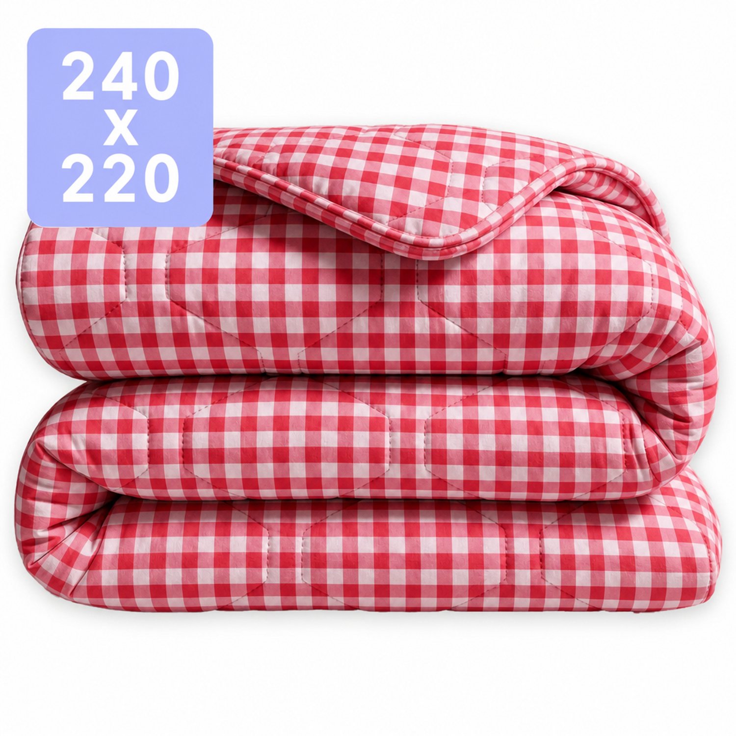 HappyBed Dekbed zonder overtrek 240x220 - 100% Katoen - Wasbaar Dekbed - Bedrukt dekbed zonder hoes - Hoesloos Dekbed - Lits Jumeaux - Gingham Burgundy
