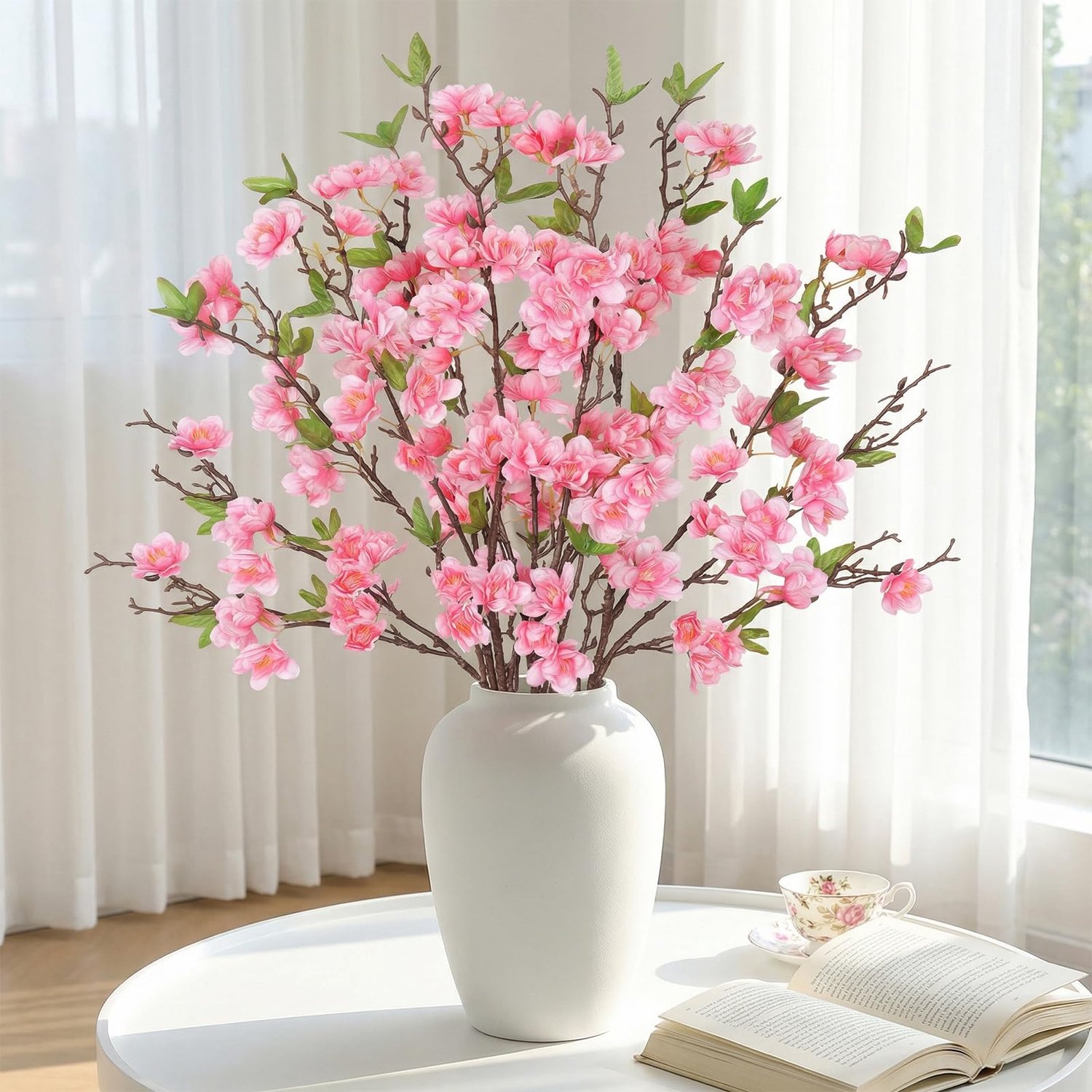 MEIVINES Kersenbloesem Kunstmatige Bloemen 4PCS Faux Silk Kersenbloesem Takken 90cm Tall Kunstmatige Bloemen voor Home - ShopVlot