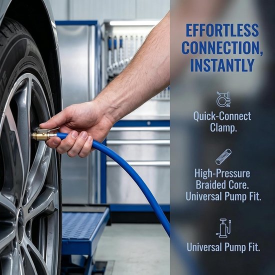 Set van 2 Universele Fietspomp en Auto Banden Aansluitingen, Flexibele Blauwe Rubber Slang met Koperkop voor Snel en Waterdicht Opblazen van Auto- en Fietsbanden — afbeelding 2