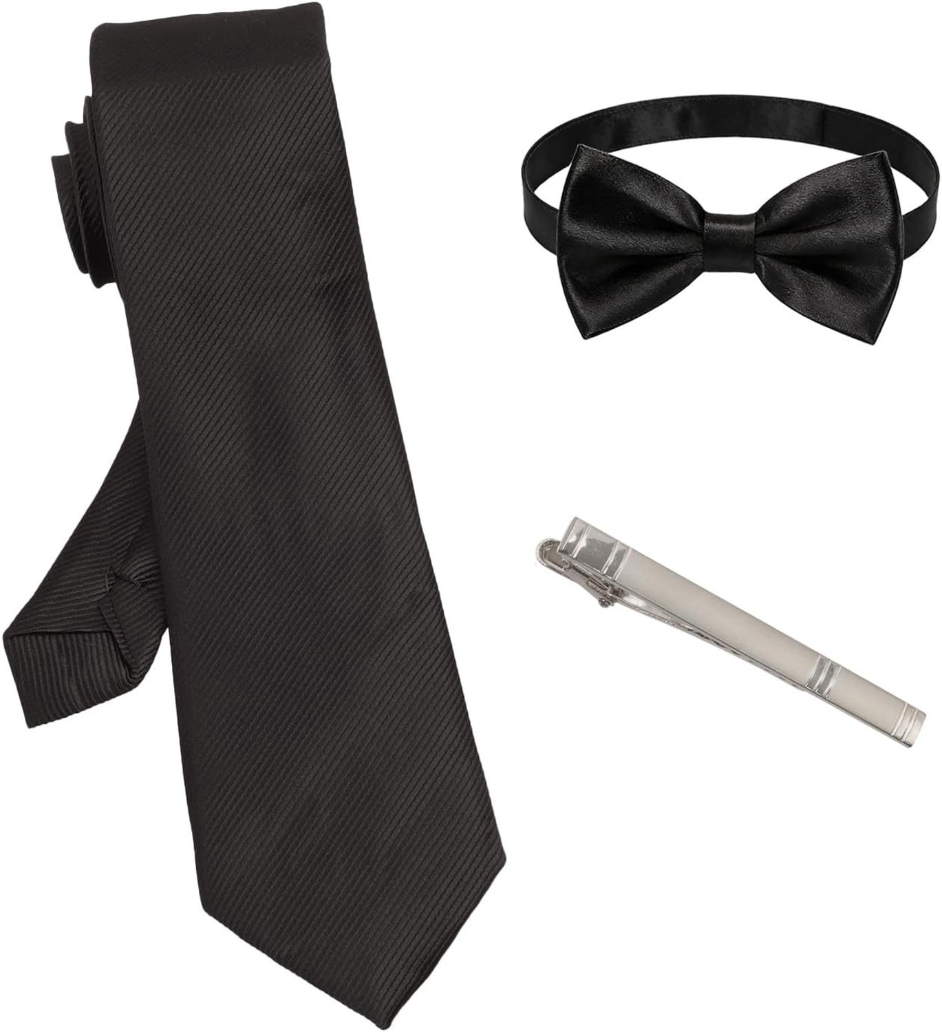 Stijlvolle zwarte strik en smalle das met daspin voor mannen - Perfect voor bruiloften, feesten en formele gelegenheden