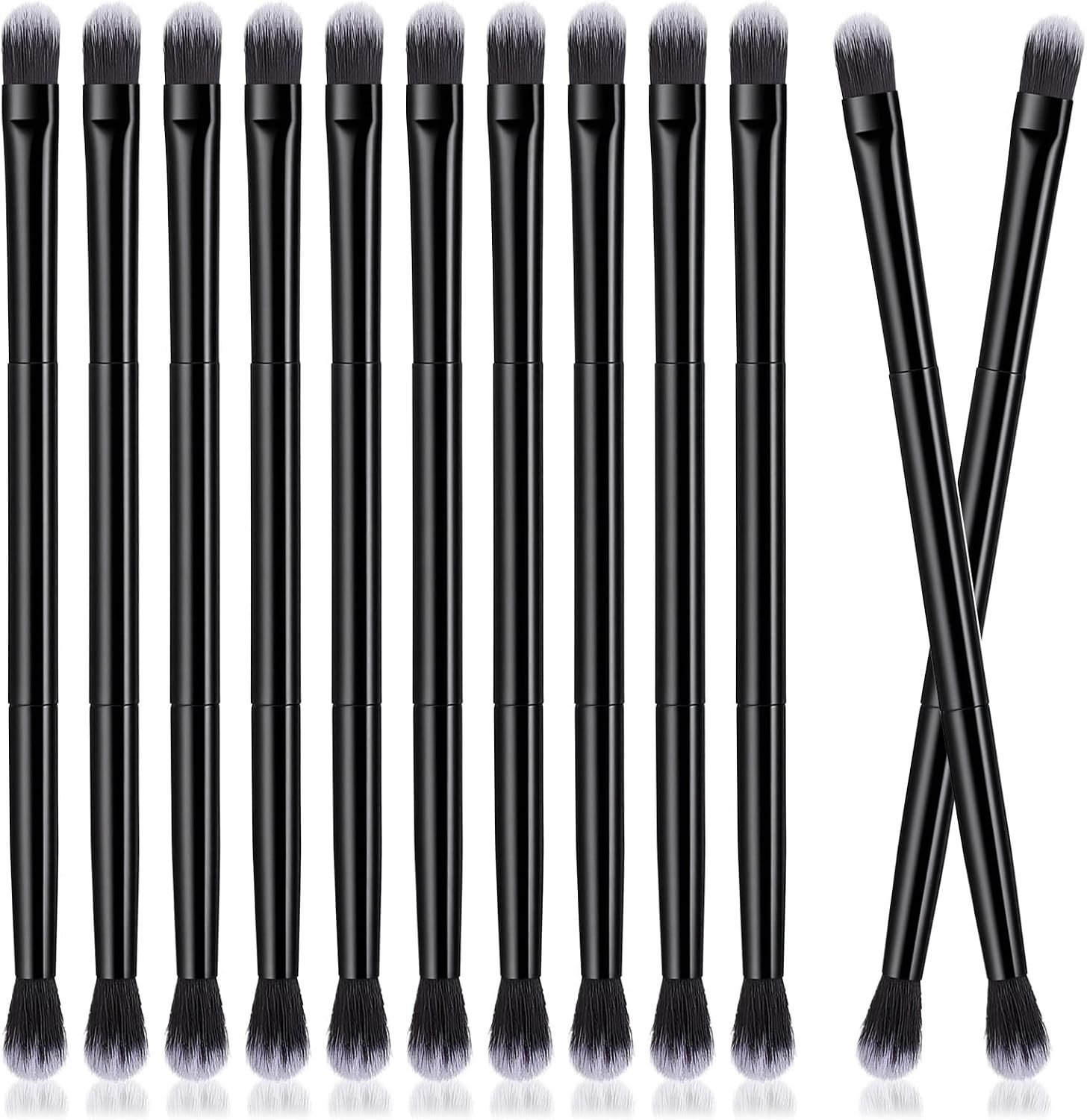 Set van 12 Dubbelzijdige Oogschaduwkwasten voor Oogmake-up, Essentiële Cosmetische Kwasten voor Poeder, Concealer en Highlighter