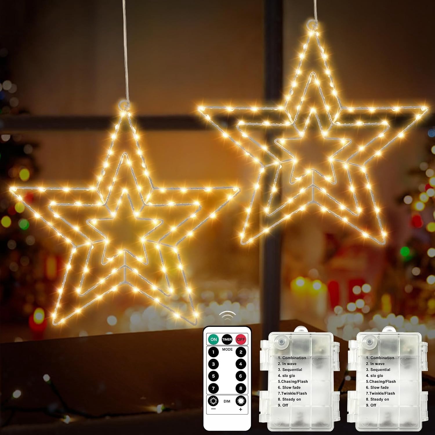 Verlichte Kerstster met 75 Warmwitte LEDs, Decoratieve Sterren voor Raam en Binnen, Sfeervolle Feestverlichting met Timer voor Kerst en Verjaardagen