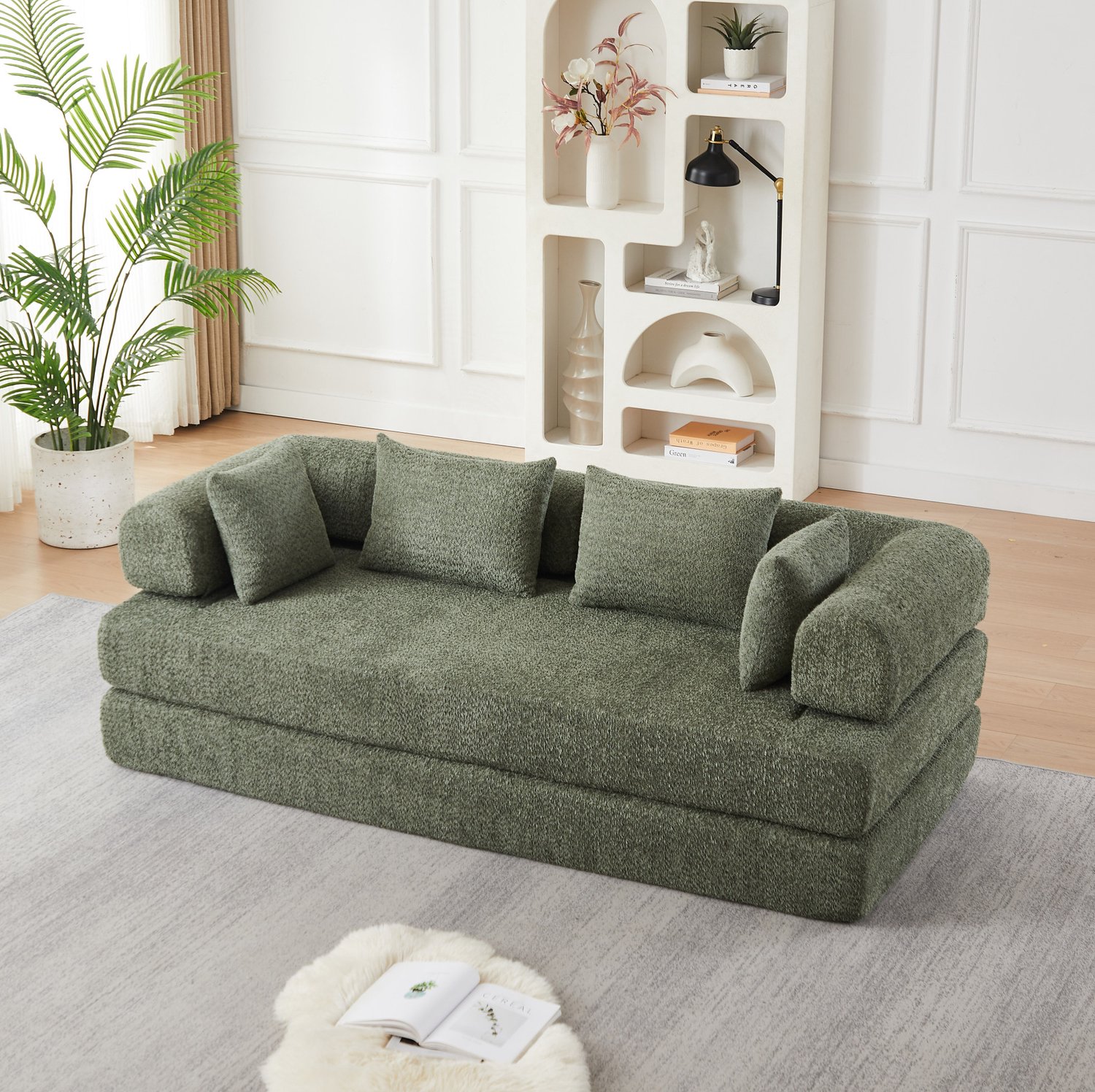 DESMIU Slaapbank 200 x 95 x 68 cm - Verstelbare Rugleuning Met Vier Opstellingen - Voor Woonkamer En Rustruimte - Chenille - Groen