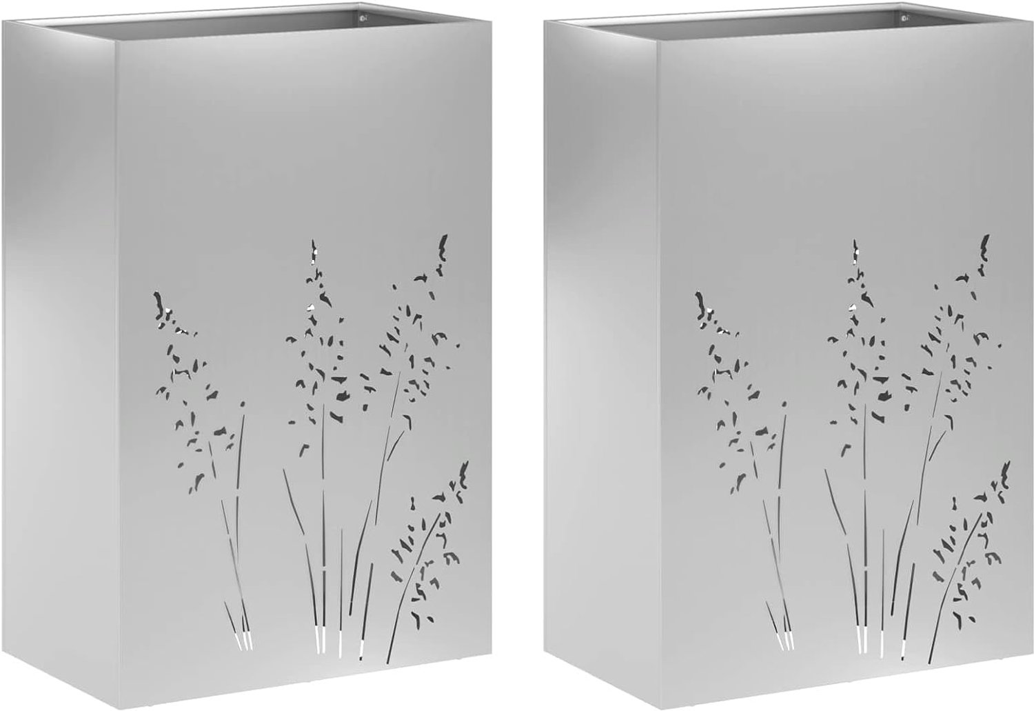 Bloembak voor de tuin, 2 stuks, zilver, 50 x 30 x 75 cm, metaal