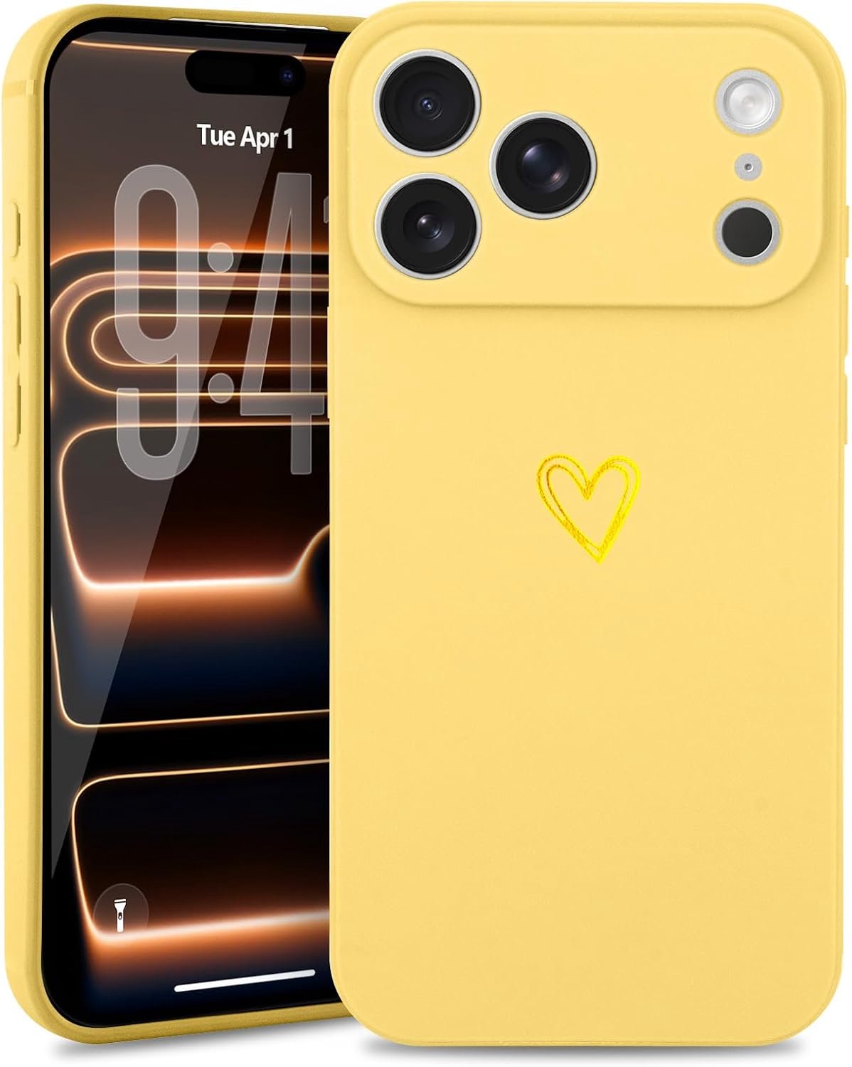 Wirvyuer Compatibel met iPhone 17 Pro telefoonhoesje meisjeshoesje liefdeshart zacht siliconen hoesje schattig goud liefde slank schokbestendig beschermhoesje voor iPhone 17 Pro Geel