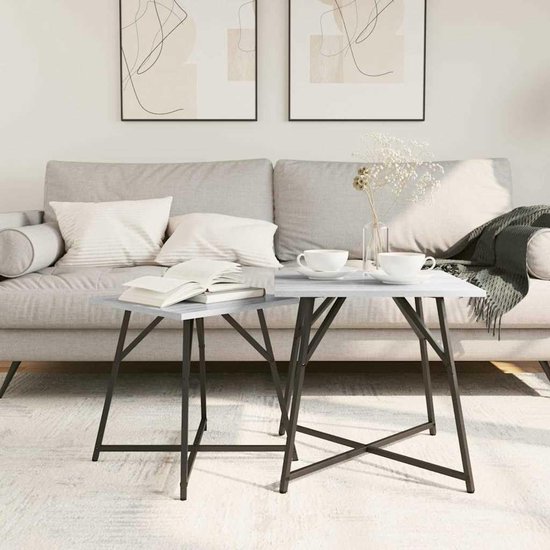 Set bijzettafels 2 stuks Sonoma grijs & Zwart, Metalen frame — afbeelding 3
