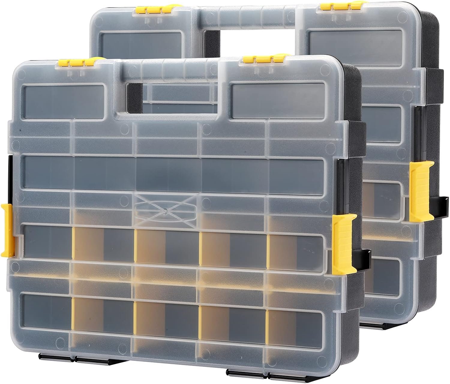 Mayouko Stapelbare kunststof gereedschapskist organizer, in elkaar grijpende organizer voor kleine onderdelen, compartiment gereedschapskist voor schroef, spijker, hardware, 2 stuks