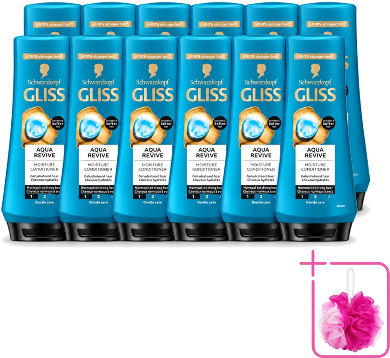12 x Gliss - Hair Repair - Conditioner Aqua Revive voor Hydraterend en Fris Haar - 200 ml - Bulkverpakking - Haar hyderatatie - Douchemop - Haar verfrissend