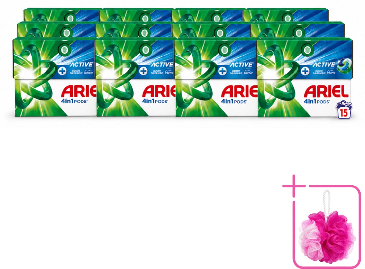 12 x Ariel - 4in1 Wasmiddel Pods - Actieve Geurbestrijding - 15 Pods - Bulkverpakking - Wasmiddel pod - Douchemop - Geurverzorging
