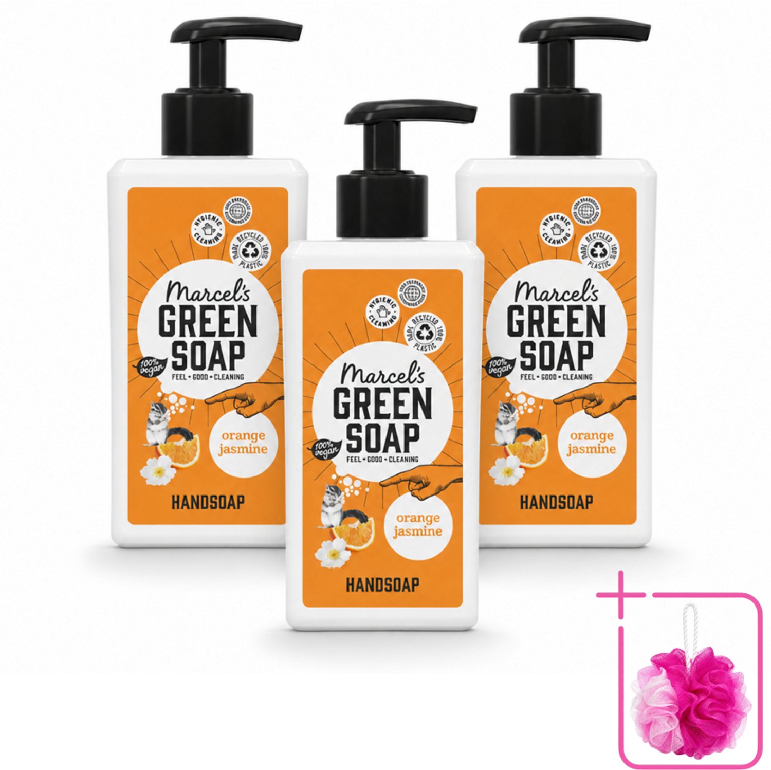 3 x Marcel's Green Soap - Handzeep - Sinaasappel & Jasmijn - Zachte verzorging - 250 ml - Bulkverpakking - Handzeep sinaasappel jasmijn - Douchemop - Natuurlijke handzeep