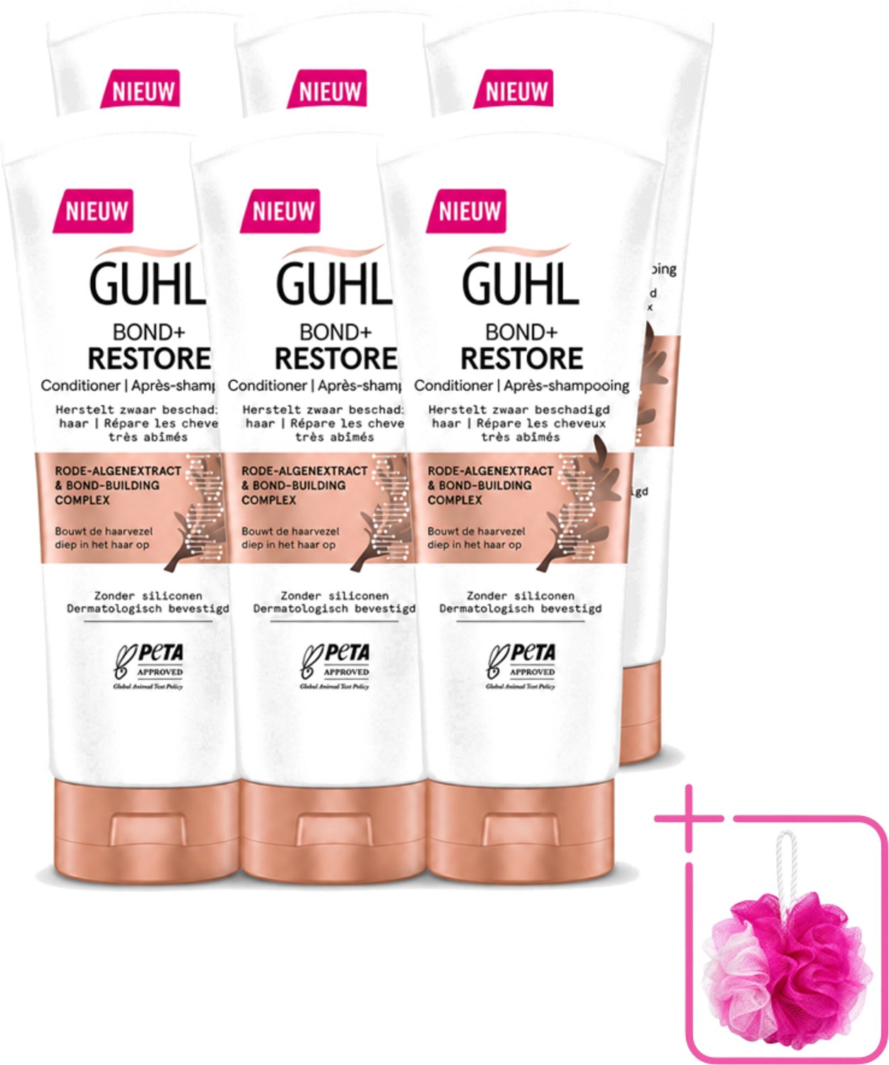 6 x Guhl - Conditioner - Bond+ Restore - 200 ml - Bulkverpakking - Herstel haar - Douchemop - Krachtig haar
