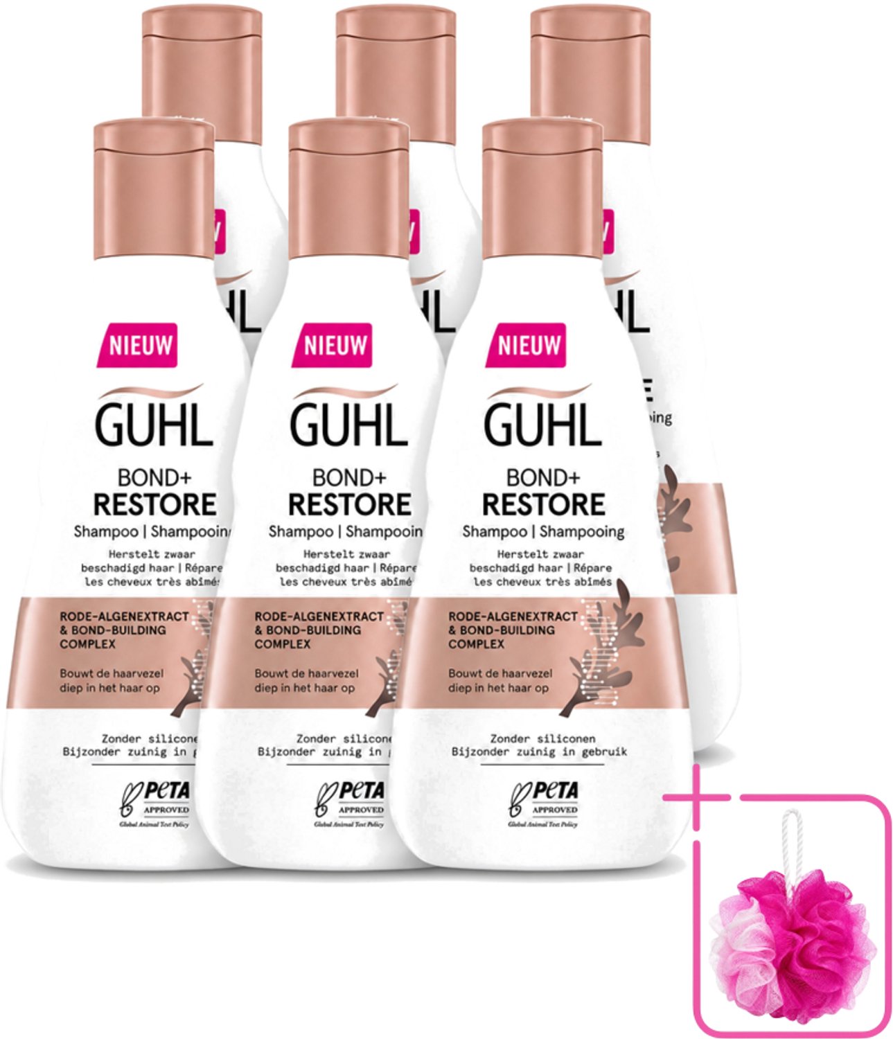 6 x Guhl - Shampoo - Bond+ Restore - 250 ml - Bulkverpakking - Herstel haar - Douchemop - Beschadigd haar