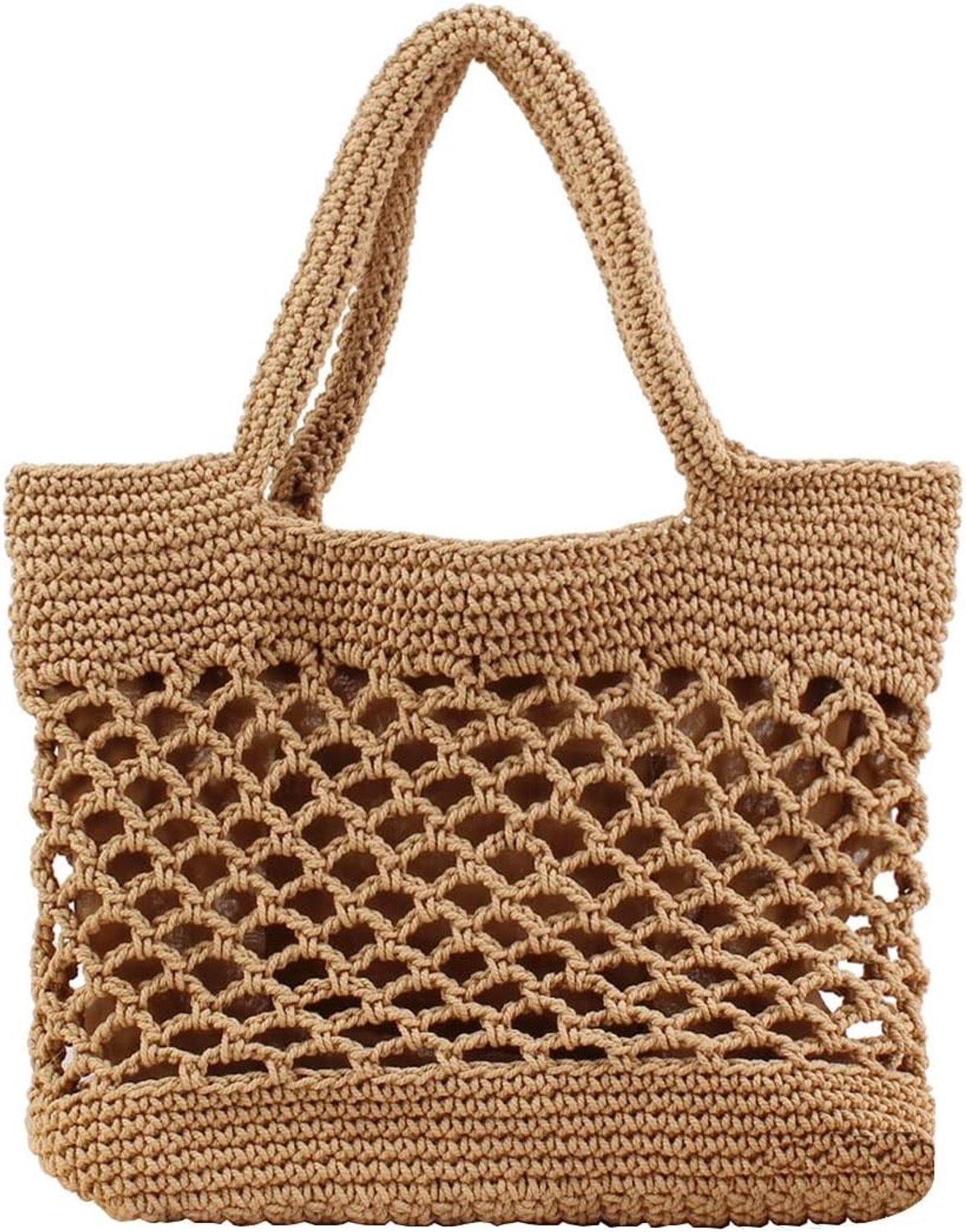 Zomerse Strandtas voor Dames - Geweven Buckettas, Casual Schoudertas voor Reizen, School en Winkelen (Camel), One Size