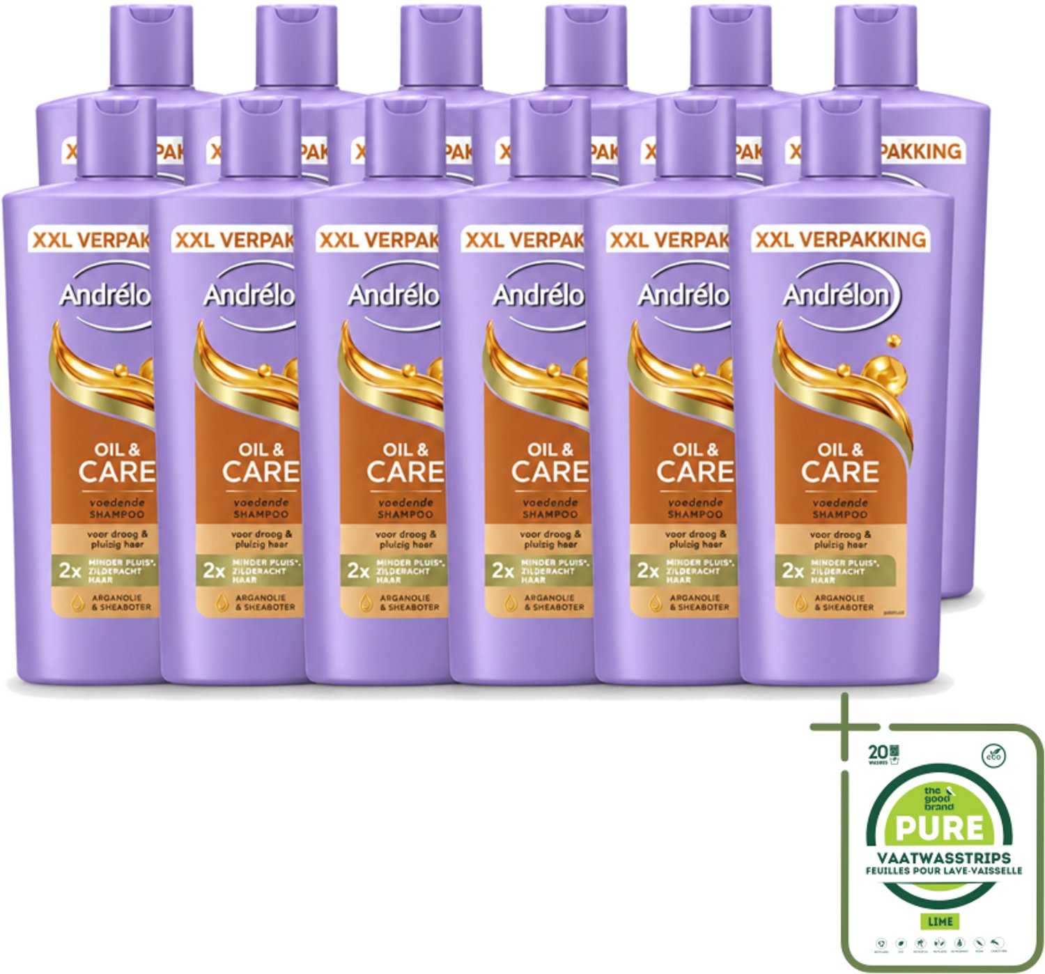 12 x Andrélon – Shampoo – Oil & Care – 685 ml - Grootverpakking - Haar Verzorging - Pluisvoorkomen - Arganolie Shampoo - Sheaboter - Droog Haar