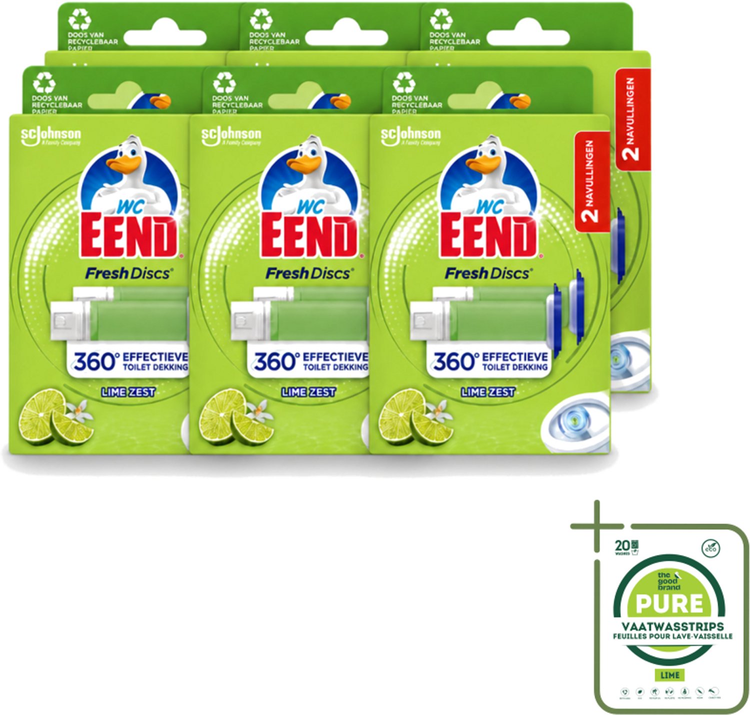 6 x WC Eend – Fresh Discs – Duo Navulling – Lime Zest – 72 ml - Grootverpakking - Vaatwasstrips - Toilet Reinigen - Toilet Hygiëne - Toilet Fris - Toilet Navulling - Toilet Gel Discs