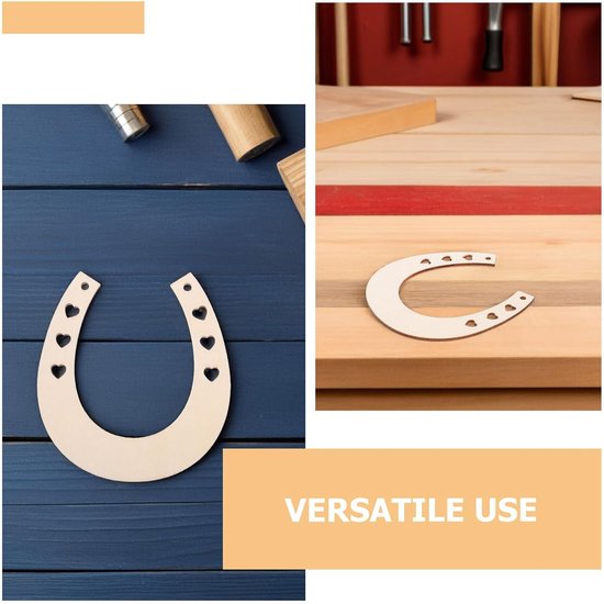 36 Stuks Hoefijzer Houten Uitsparingen met Voorgeboorde Jute Touw Onbewerkt DIY Graffiti Houtsnippers voor Feestdecoraties Creatieve Handwerkprojecten — afbeelding 5
