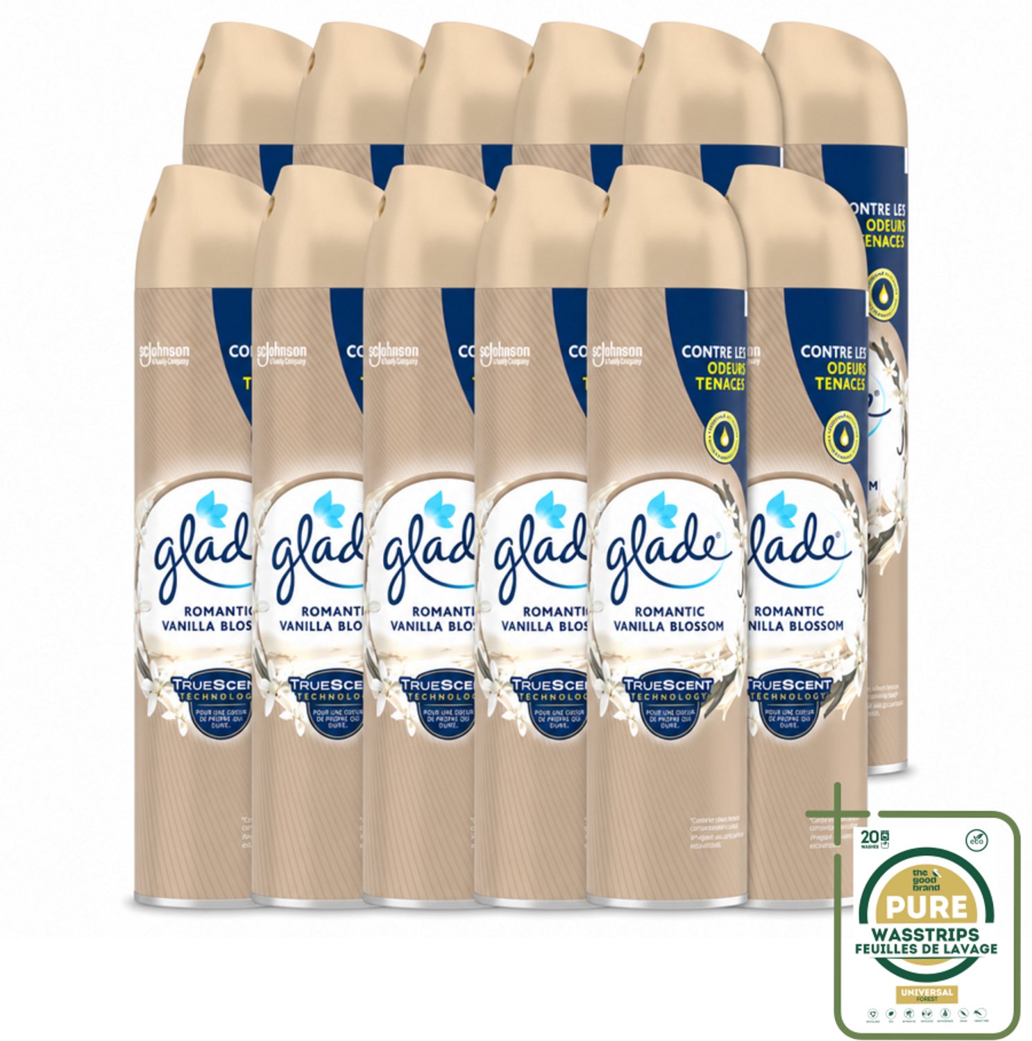 12 x Glade – Luchtverfrisser Spray – Romantic Vanilla Blossom – 300 ml - Wasstrips - Luchtverfrisser Spray - Geur Tegen Geurtjes - Vanille Geur - Orchidee En Sandelhout - Warme Geur