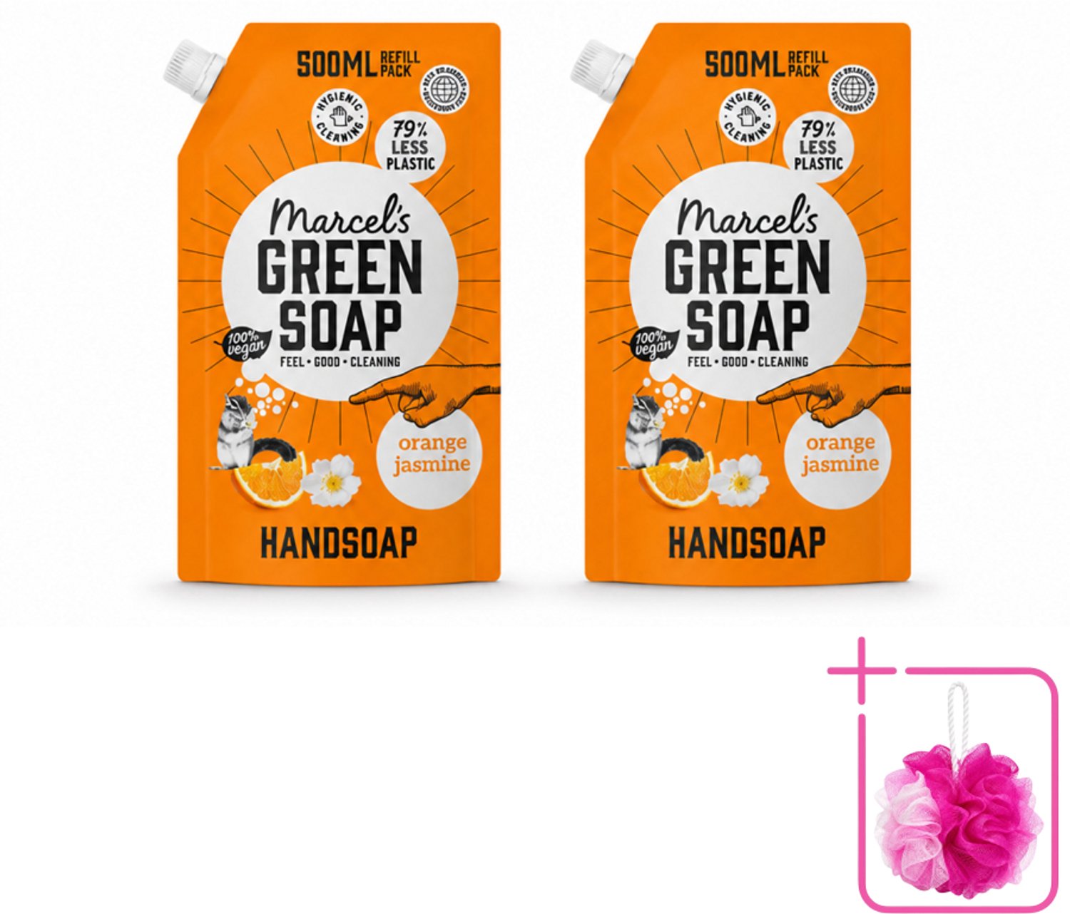 2 x Marcel’s Green Soap – Handzeep Navulling – Sinaasappel & Jasmijn – 500 ml - Bulkverpakking - Handzeep - Douchemop - Sinaasappel
