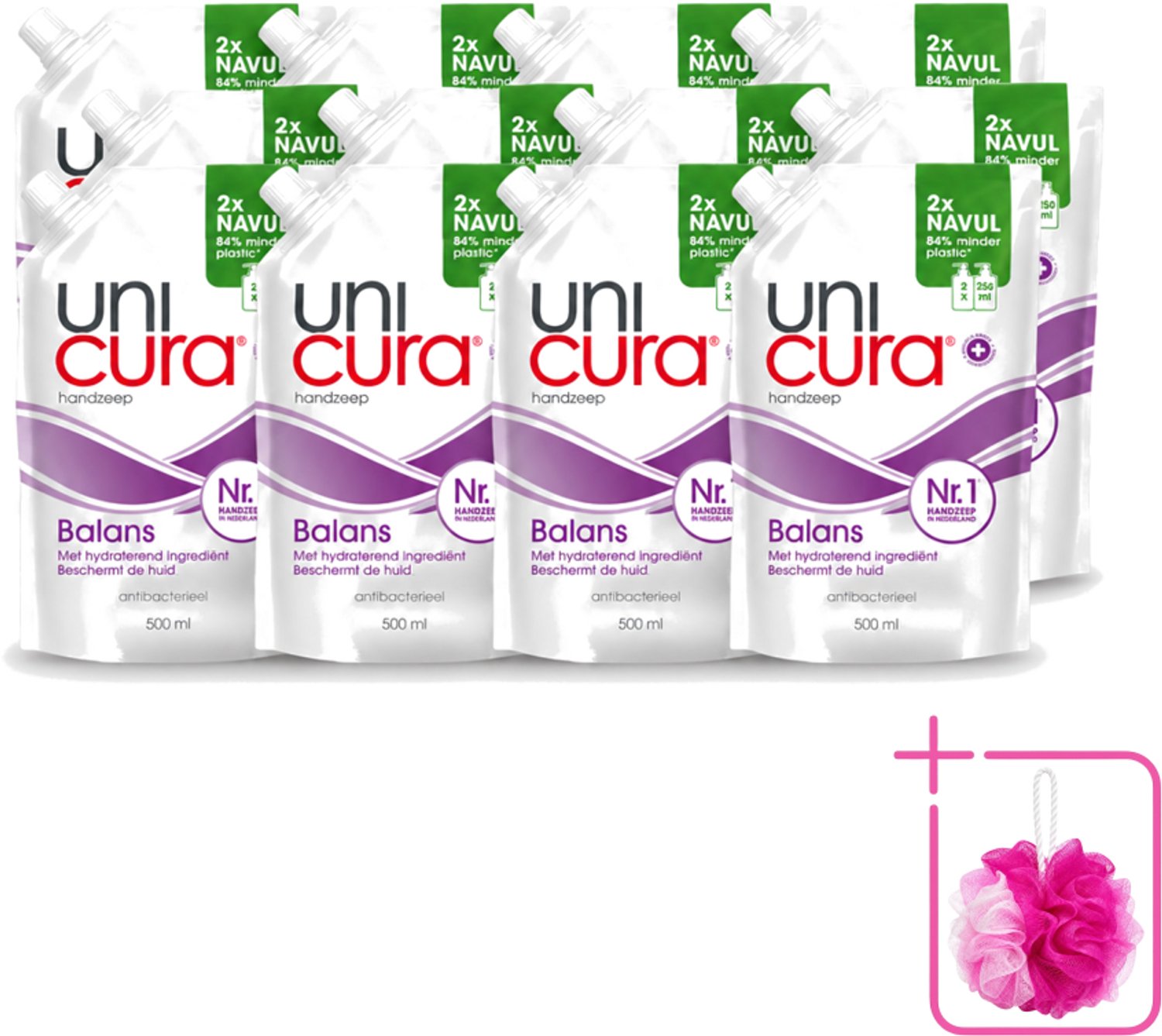 12 x Unicura – Vloeibare Handzeep Navulling – Balans – 500 ml - Bulkverpakking - Handzeep - Douchemop - Antibacterieel