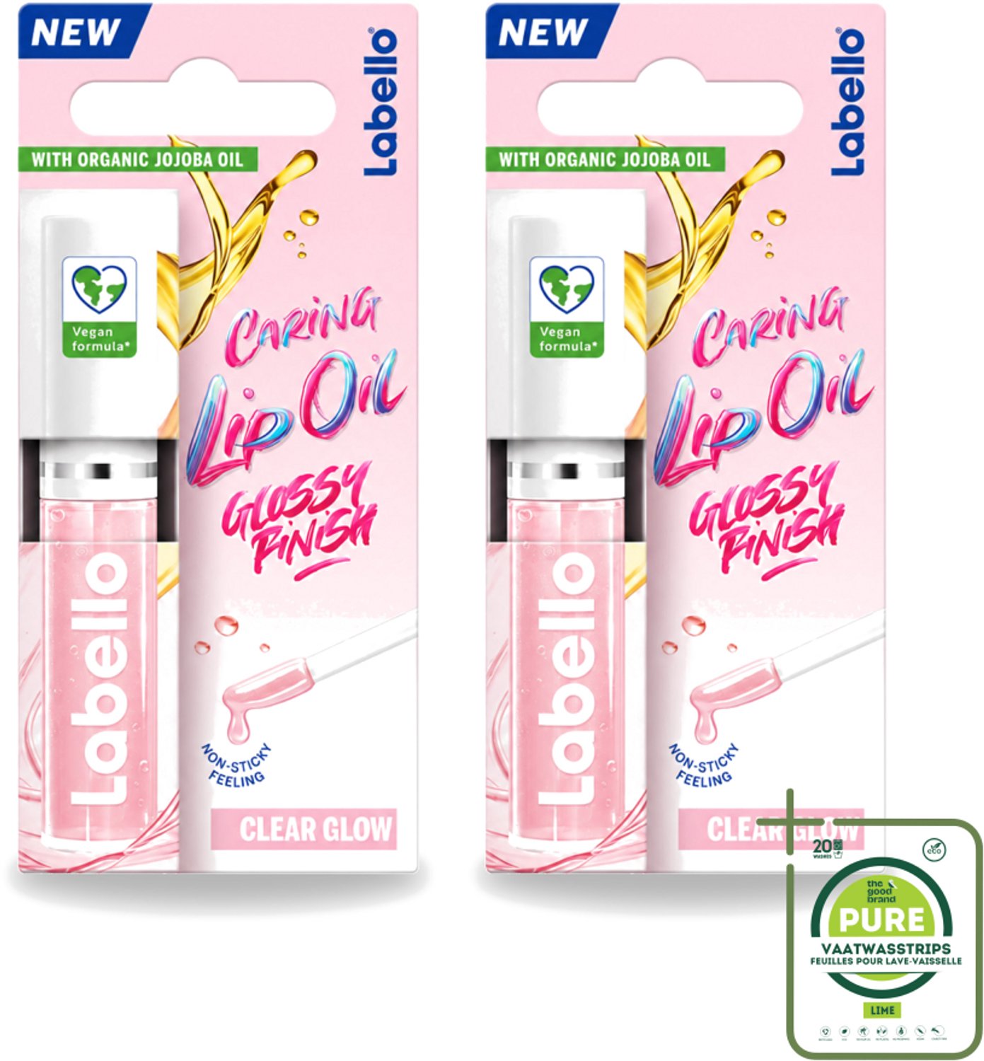2 x Labello –Caring Lip Oil – Clear Glow – 5,5 ml - Grootverpakking - Vaatwasstrips - Lippenbalsem - Lipolie - Glans - Verzorging - Hydraatatie
