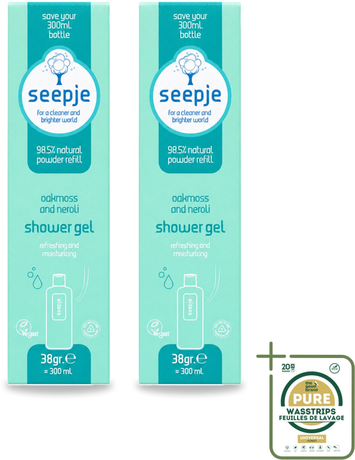 2 x Seepje - Douchegel - Duurzaam & Handig - Eikenmos en Neroli - Navulling - 38 gr - Wasstrips - Douchegel Navulling - Duurzaam Douchegel - Eikenmos Douchegel - Neroli Douchegel - Natuurlijke Douchegel