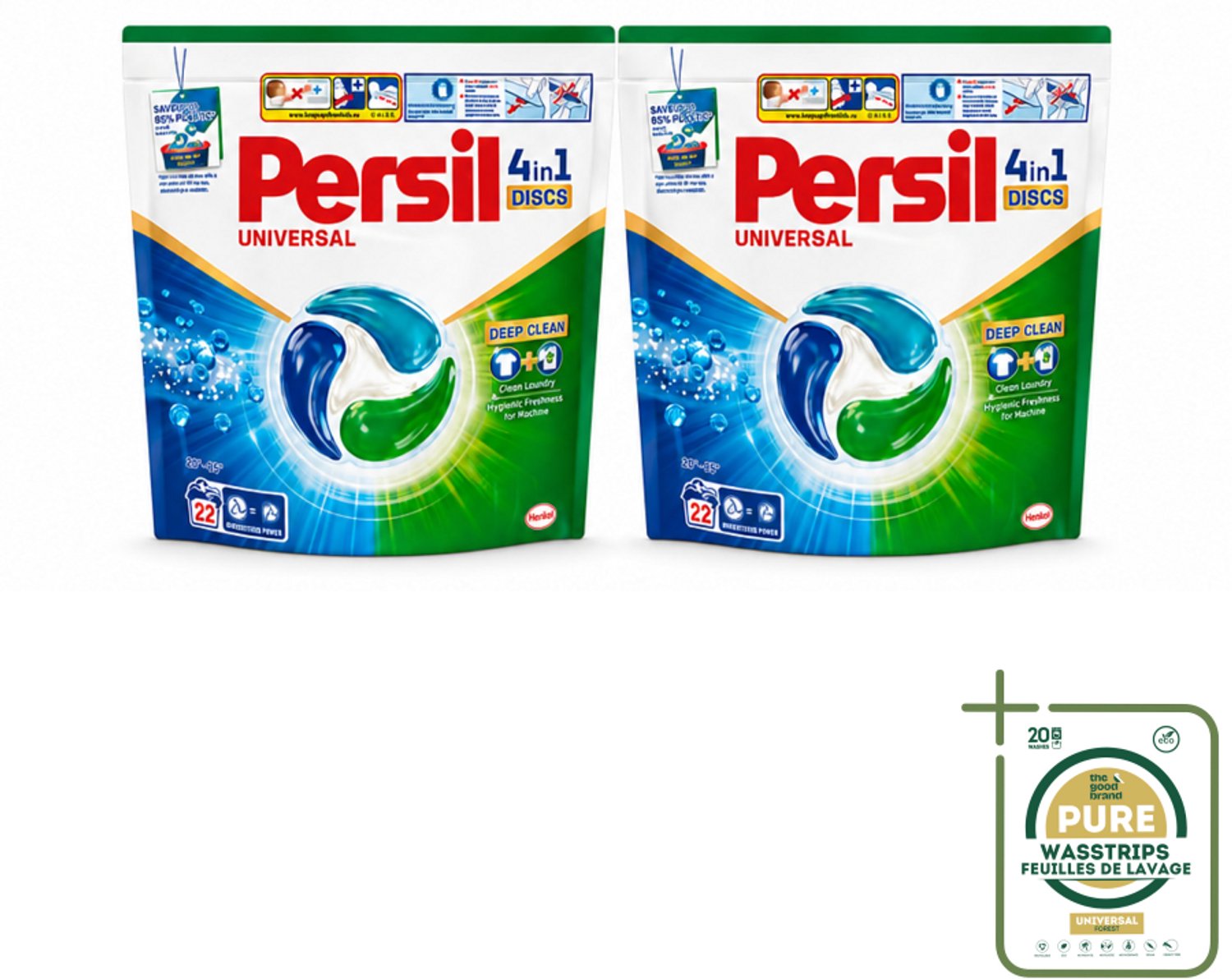 2 x Persil - Wasmiddel - Wasmiddelcapsules Discs Universal - Voor Witte Was - 22 wasbeurten - Wasstrips - Wasmiddel Discs - Witte Was - Vlekverwijdering - Hygiëne - Frisse Wasmachine