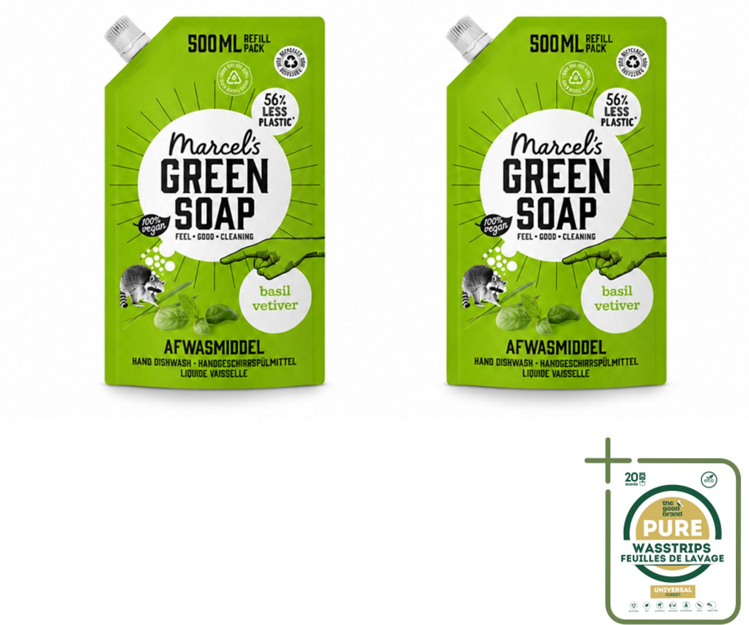 2 x Marcel's Green Soap - Navulling - Afwasmiddel - Basilicum & Vetiver Gras - Plantaardig & duurzaam - 500 ml - Afwasmiddel Basilicum Vetiver - Navulverpakking Afwasmiddel - Plantaardig Afwasmiddel - Duurzaam Afwasmiddel - Afwasmiddel 500 Ml