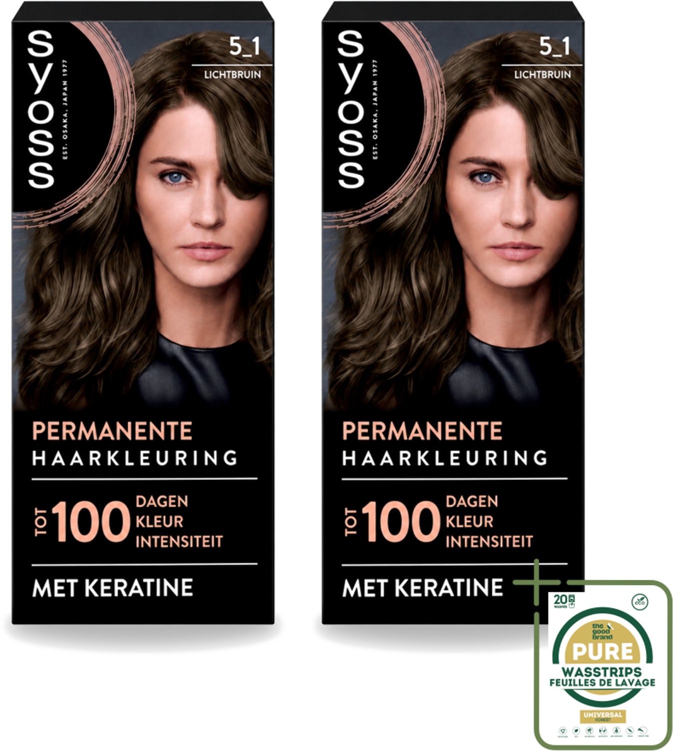 2 x SYOSS - Permanent Coloration 5-1 - Haarverf - Permanente Haarkleuring - Lichtbruin - Grijsdekking - Wasstrips - Haarkleuring - Permanente Haarkleuring - Grijsdekking - Keratine - Haarverf