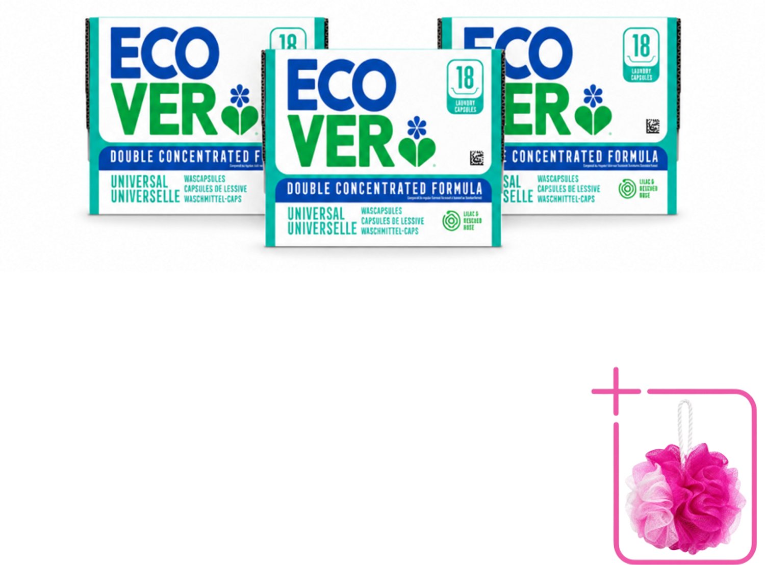 3 x Ecover - Wascapsules - Universal - Lilac & Rescued Rose - 18 Capsules - Bulkverpakking - Wascapsules - Douchemop - Wasmiddel