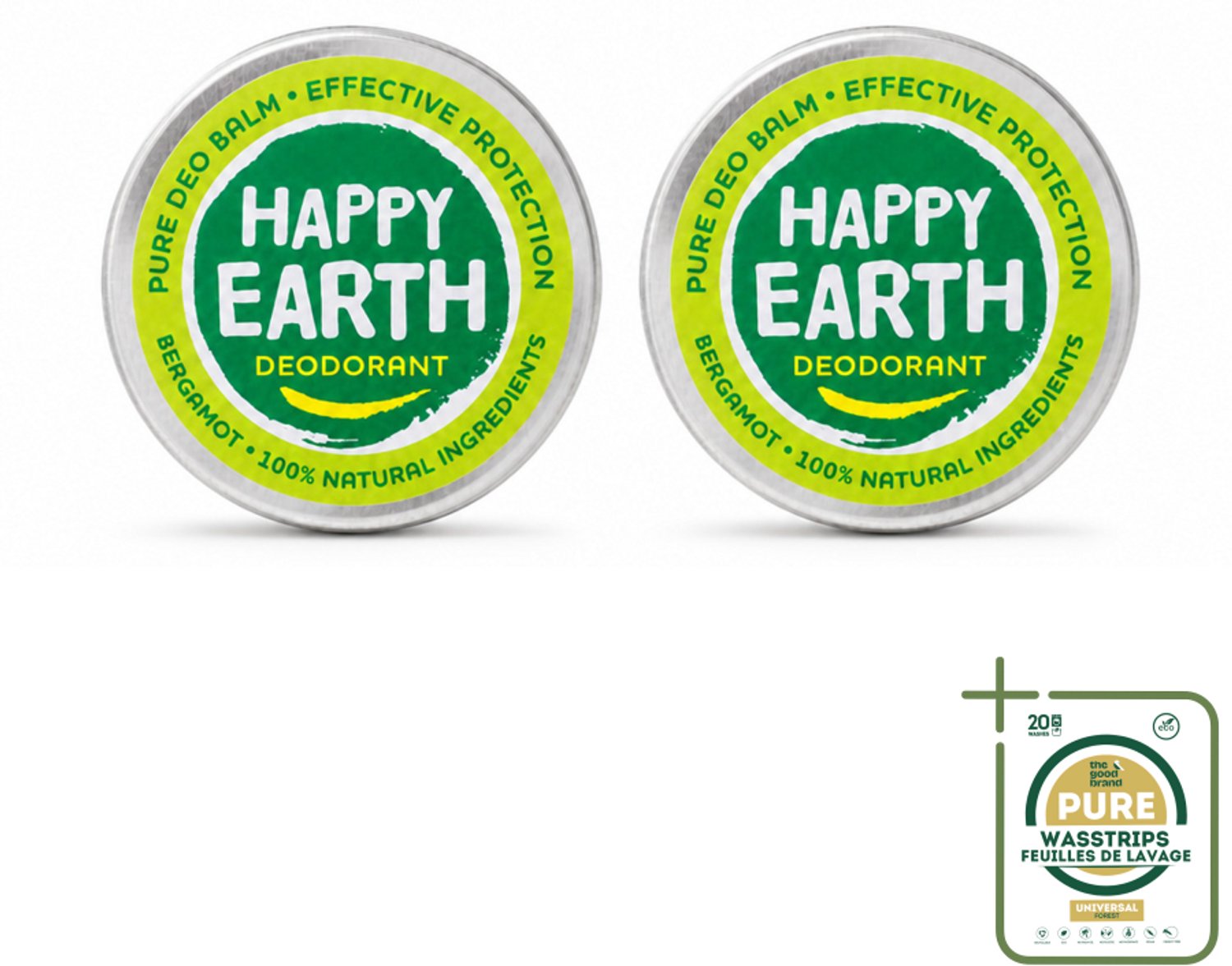 2 x Happy Earth – Deodorant Balm – 100% Natuurlijk Bergamot – 45 g - Wasstrips - Natuurlijke Deodorant - Bergamot Geur - Vegan Deodorant - Huidvriendelijke Deodorant - Anti-geur Balm