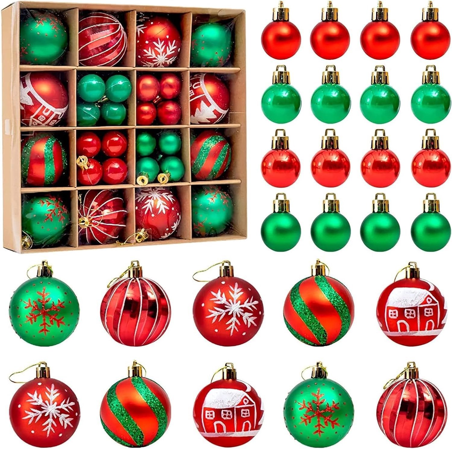 Kunststof kerstballen en ornamenten 3-6 cm voor onbreekbare kerstboomdecoratie en feestversiering in groen en rood