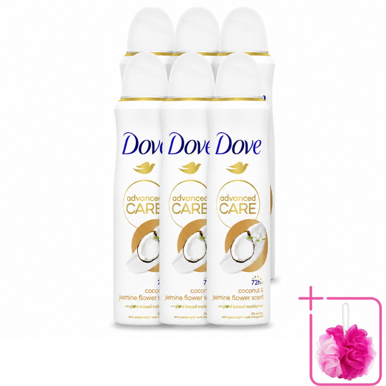 6 x Dove Deodorant Spray - Advanced Care - Kokos & Jasmijnbloem - 150 ml - Bulkverpakking - Dove Deodorant Spray - Kokos en jasmijn