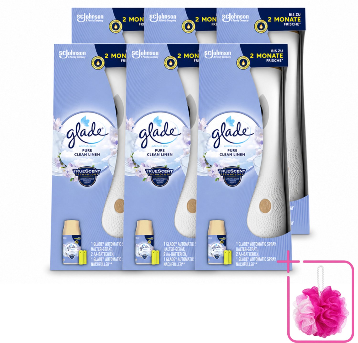 6 x Glade - Startset Automatische Spray - Pure Clean Linen - 269 ml - Bulkverpakking - Geur versgewassen linnengoed - Douchemop - Geur Pure Clean Linen