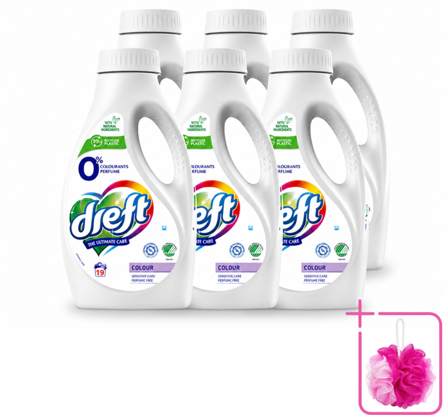 6 x Dreft - Vloeibaar Wasmiddel - 0% Gekleurde Was - Hypoallergeen - 19 Wasbeurten - Bulkverpakking - 0% parfum - Douchemop - Gevoelige huid