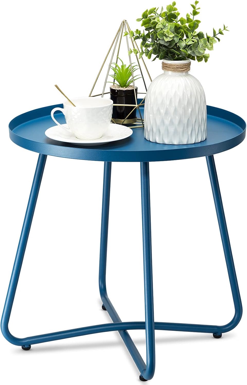 danpinera Buiten bijzettafels, weerbestendig stalen terrasbijzettafel, kleine ronde buitenbijzettafel metalen bijzettafel voor terras tuin balkon tuin nachtkastje (blauw)..