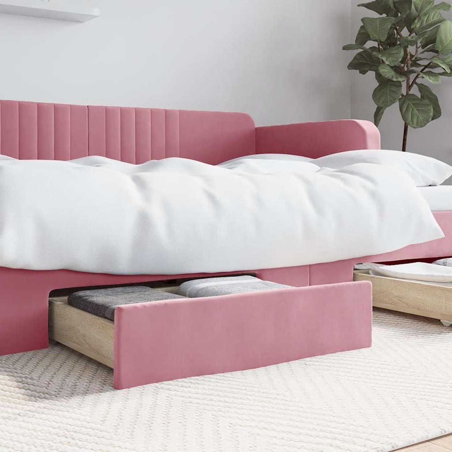 Set van 2 bedladen onder het bed, onderbedcommode van hout met fluwelen bekleding, rolcontainer voor slaapkamer, opbergruimte, 67 x 50 x 16 cm