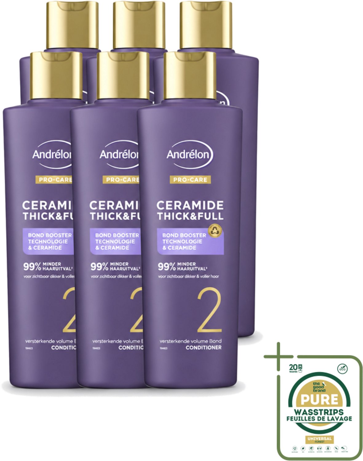 6 x Andrélon – Conditioner – Pro Care Ceramide Thick & Full – 250 ml - Wasstrips - Haarverdikking - Haarversterking - Haaruitval - Haarbreuk - Ceramide