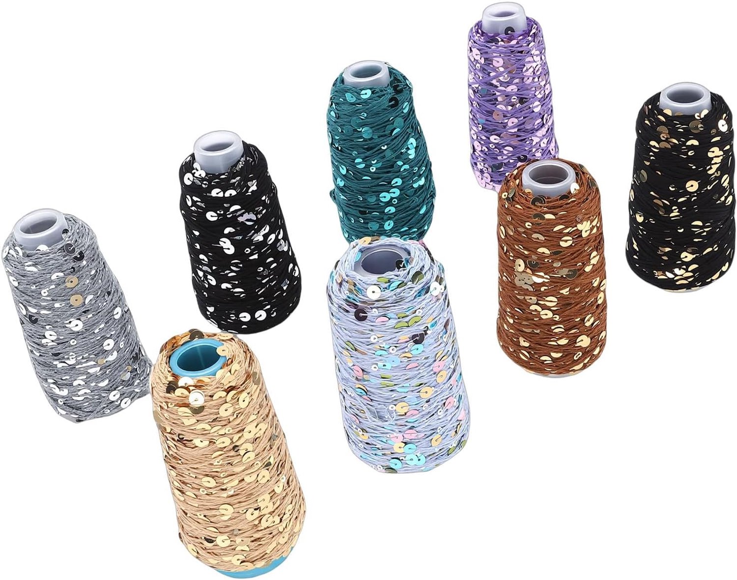 Pailletten Katoenen Garen 8 Stuks Fonkelende Draad voor Ambachten Glanzend Breien Handgemaakte Projecten 55 Yard 6mm 3mm Pailletten