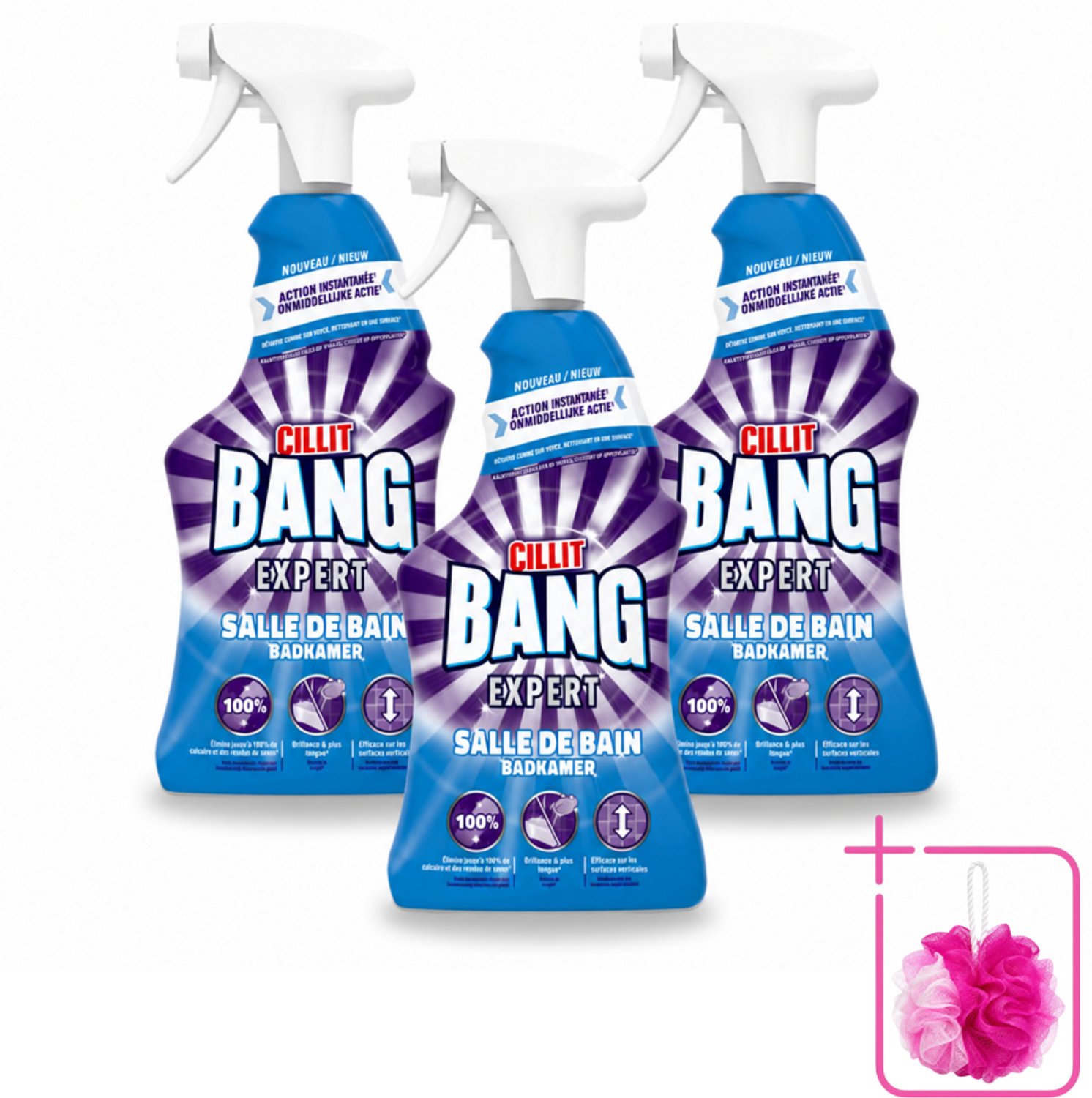 3 x Cillit Bang – Schoonmaakspray – Badkamerreiniger – 750 ml - Bulkverpakking - Badkamerreiniger spray - Douchemop - Anti-kalk badkamerspray
