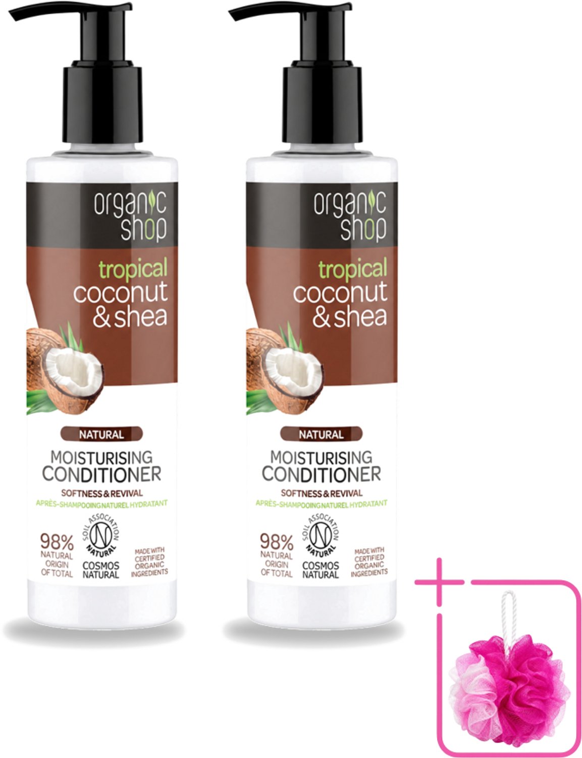 2 x Organic Shop - Coconut & Shea Conditioner - Verzorgend en Voedend - 280 ml - Bulkverpakking - Haarverzorging - Douchemop - Natuurlijke conditioner