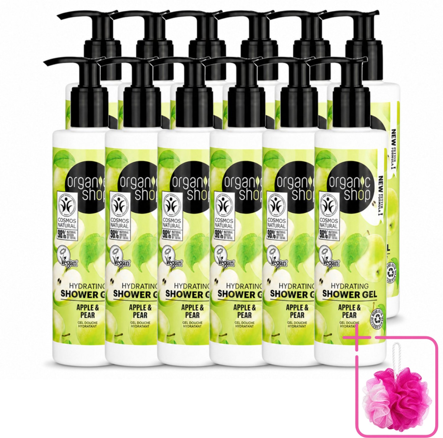 12 x Organic Shop - Douchegel Apple & Pear - Verfrissend en Hydraterend - 280 ml - Bulkverpakking - Douchegel - Douchemop - Natuurlijke douchegel