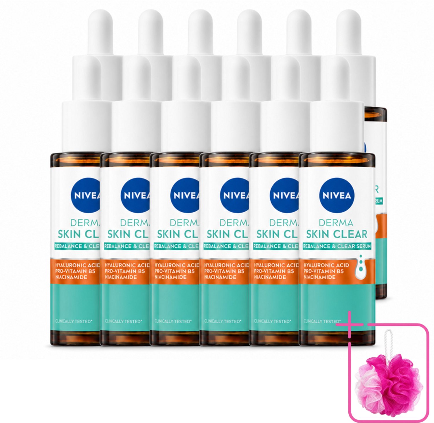 12 x Nivea - Derma - Skin Clear Serum - Zuiverend en Kalmerend - Met Hyaluronzuur en Niacinamide - 30 ml - Bulkverpakking - Huidzuiverend serum - Douchemop - Huidkalmerend serum