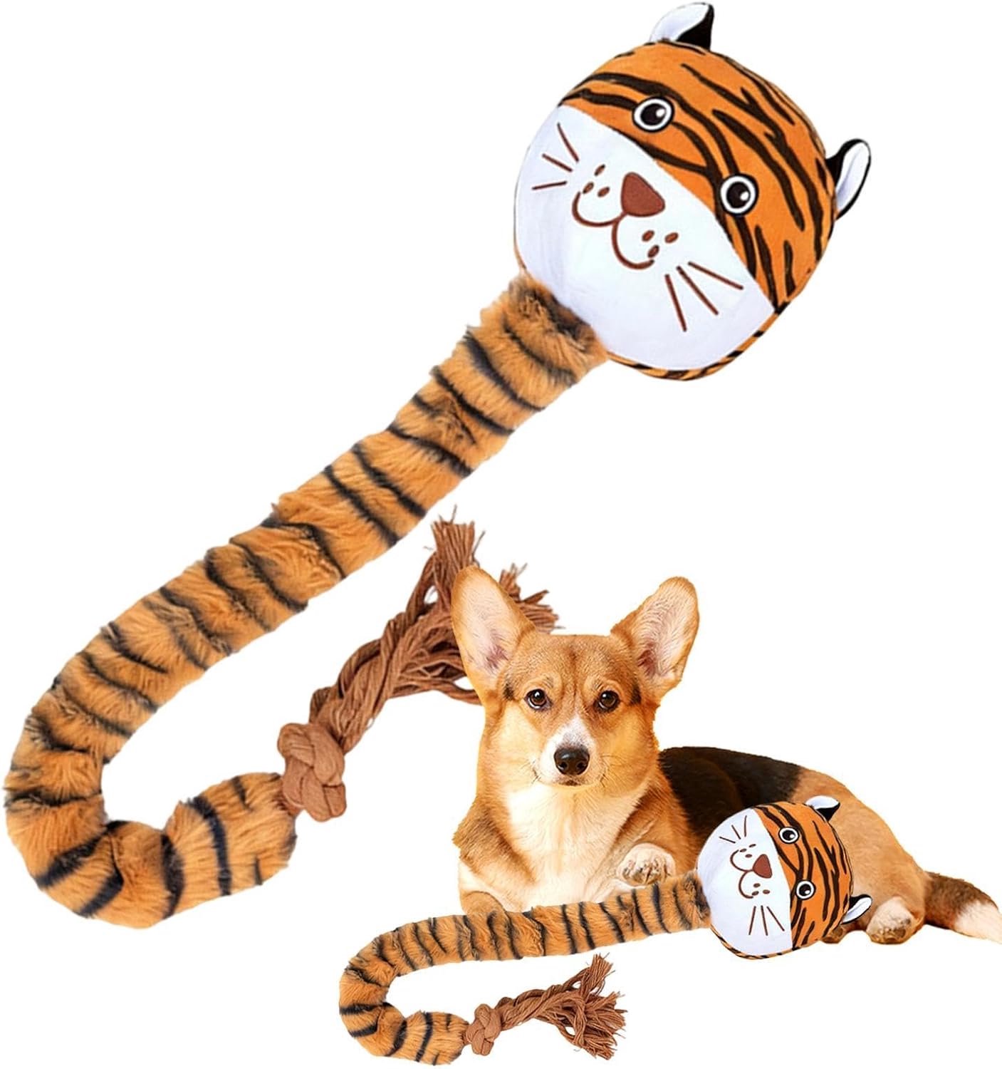 Piepspeelgoed voor honden, interactief touwtrekken en touwtrekken, kauwspeelgoed met pieper voor honden, puppy's, middelgrote en honden, binnen, buiten, tuin, reizen