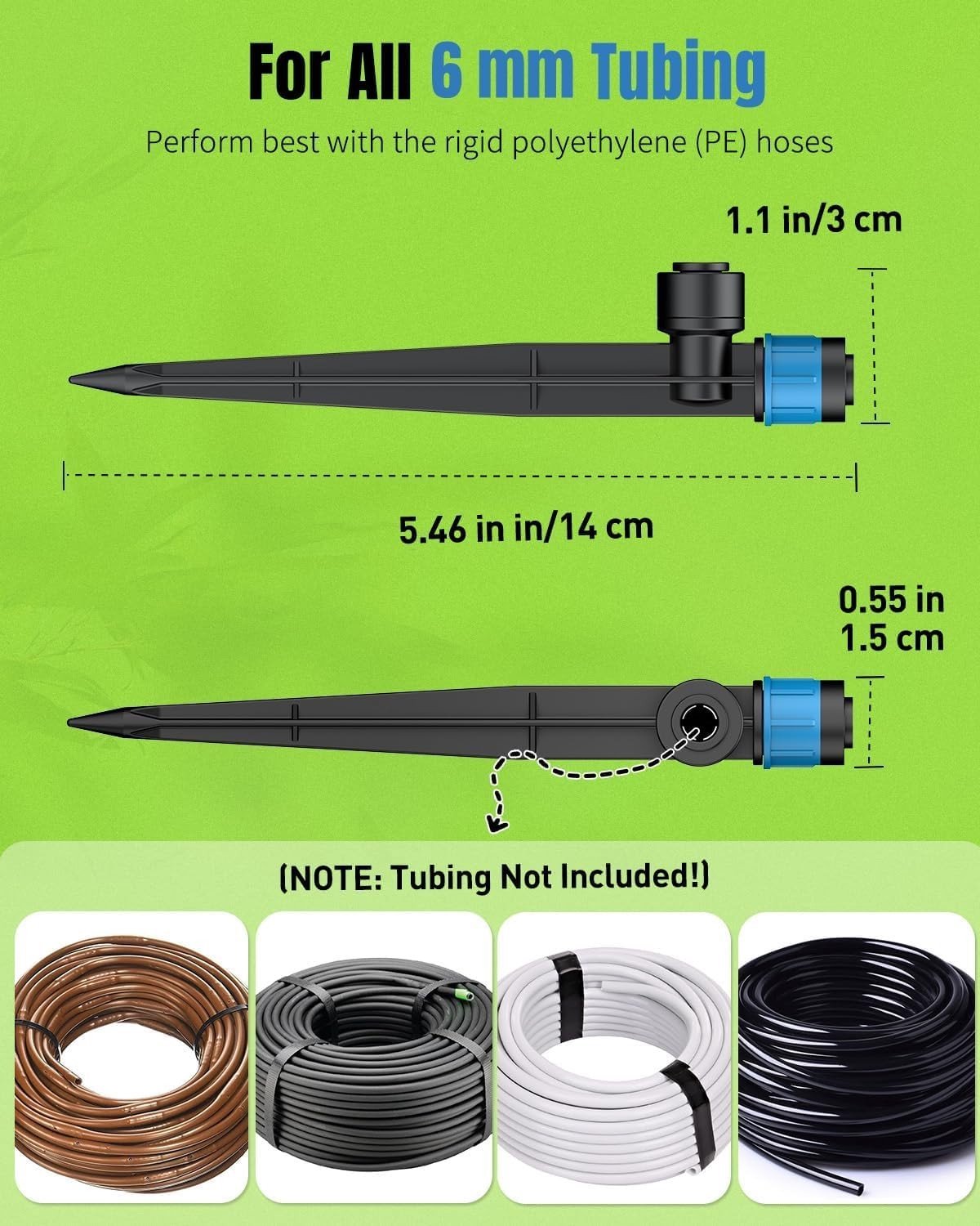 Pack van 60 Verstelbare Drippers met 360° Waterstroom, Spuit met Grondpen, Drip Irrigatie Onderdelen voor 6 mm Slang, Tuinirrigatie en Waterbesparing