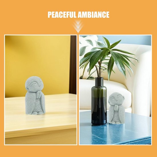 2 Stuks Japanse Jizo Beeldhouwwerk van Duurzaam Zandsteen Smilende Boeddha Meditatie Ornament voor Zen Tuin Feng Shui Decoratie Buitenruimte — afbeelding 4
