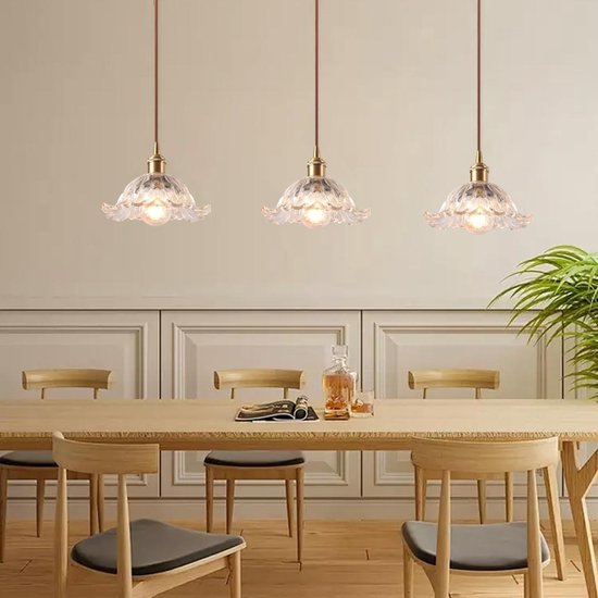 Set van 2 vintage glazen hanglamp E27 creatieve bloemenkroonluchter glazen lampenkap hanglamp voor keuken eetkamer slaapkamer — afbeelding 4